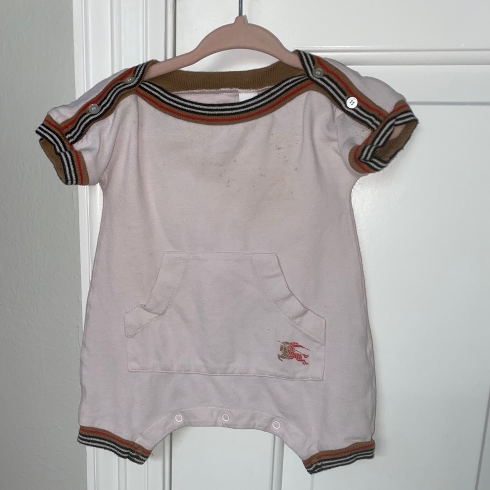 Pink Burberry onesie and cap